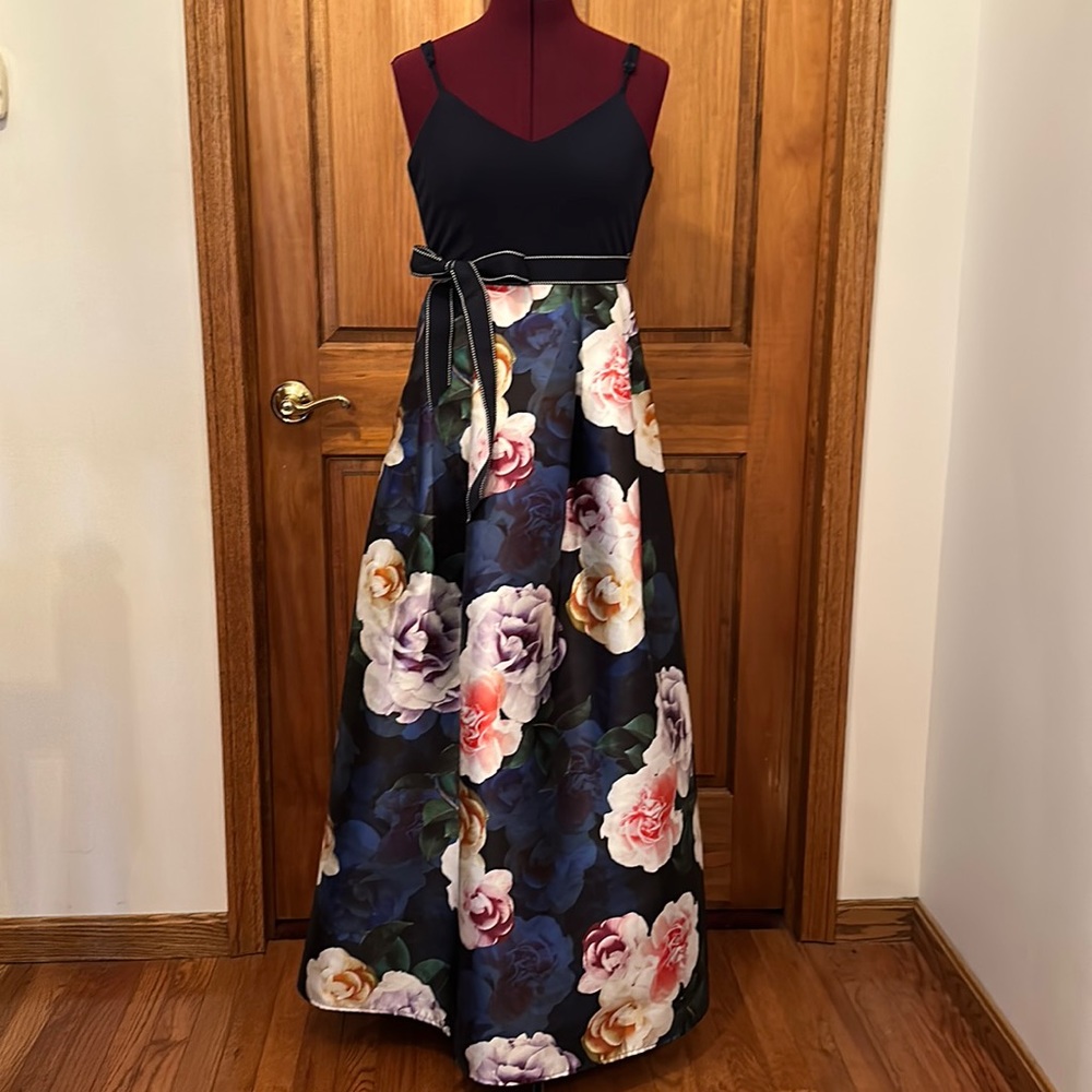 Floral Pageant Gown with ribbon belt